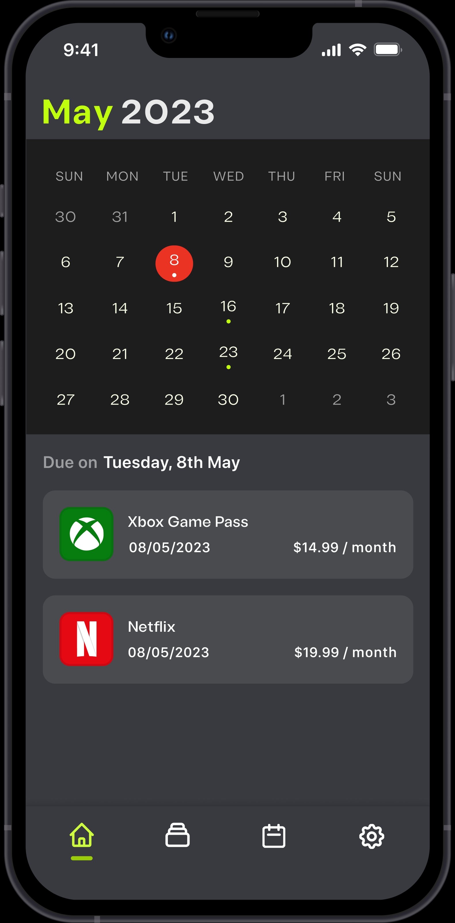 Calendar feature